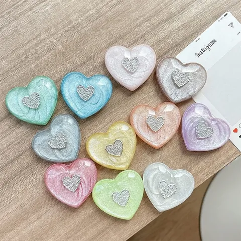 Supporto Per Telefono Espandibile Forma Di Cuore Resina Perla Artificialta Impugnatura Pieghevole Supporto Adesivo Smartphone Stile Ins