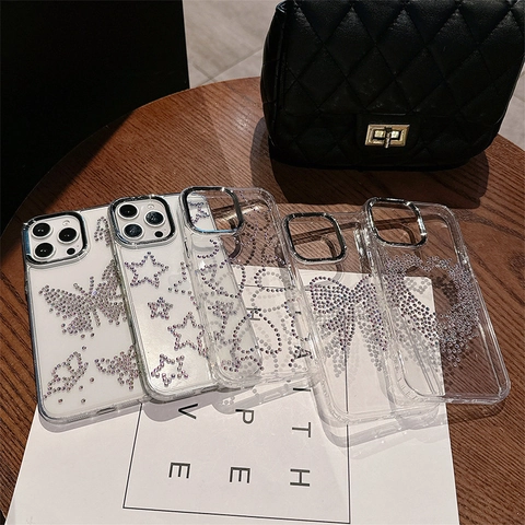 Transparente iPhone-Hülle Mit Strass Herz Und Schmetterling Design Glitzer Luxus Galvanisierte Handyhülle