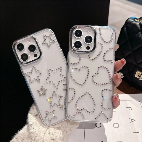 Transparente iPhone-Hülle Mit Strass Herz Und Schmetterling Design Glitzer Luxus Galvanisierte Handyhülle