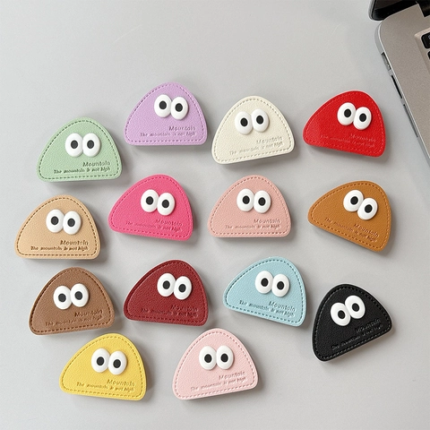 Cartoon Große Augen Handy Griff Ständer Dreieck PU Leder Erweiterbar Tasche Sockel Zubehör Neuheit
