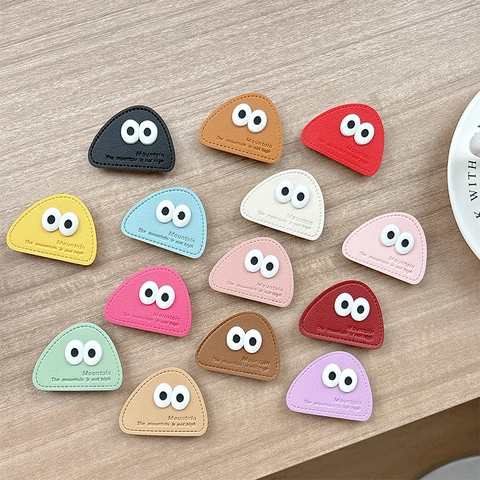 Cartoon Große Augen Handy Griff Ständer Dreieck PU Leder Erweiterbar Tasche Sockel Zubehör Neuheit