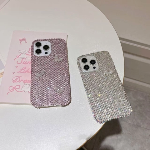 Glinsterende Acryl Strass Telefoonhoesje Met Luxe 3D Vlinder Decoratie Elegante Beschermhoes Voor Vrouwen Meisjes