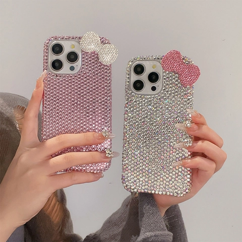 Luxus Strass Schleife Handyhülle Für iPhone Funkelnde Acryl Diamant Handgemachte Glitzer Abdeckung Für Damen