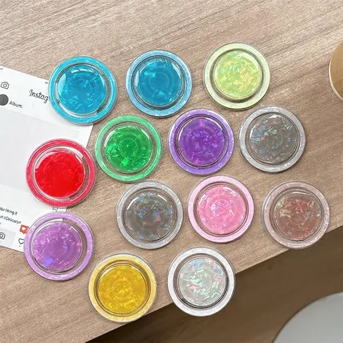 Soporte Griptok Magnético Para Teléfono Compatible Con Magsafe Redondo Resina Textura De Concha Brillo Holográfico