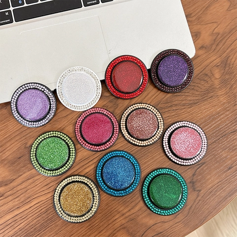 Magnetic Phone Grip Compatible Round Glitter Rhinestone Foldable Socket Holder For Smartphones Shining Elegant