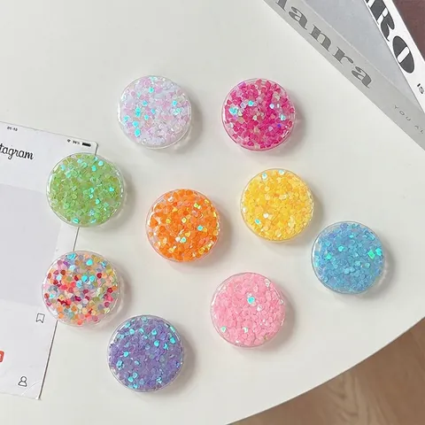 Supporto Per Telefono Rotondo Con Paillettes A Cuore Colorate Pieghevole Adesivo Griptok Per Donne Ragazze Carino