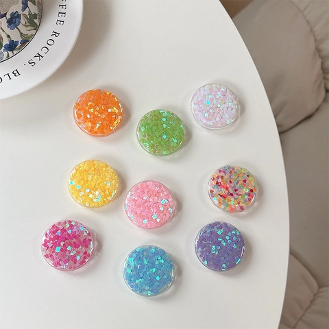 Supporto Per Telefono Rotondo Con Paillettes A Cuore Colorate Pieghevole Adesivo Griptok Per Donne Ragazze Carino