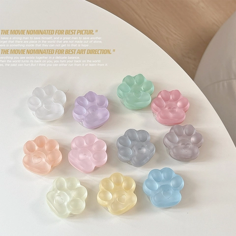 Cute Cat Paw Phone Grip Tok Stand Matte Translucent Resin Heart Shaped Retractable Adhesive Hand Socket For Women Girls