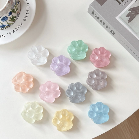 Cute Cat Paw Phone Grip Tok Stand Matte Translucent Resin Heart Shaped Retractable Adhesive Hand Socket For Women Girls