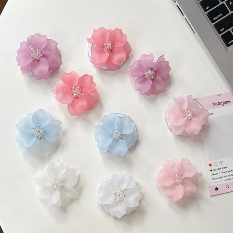 Dimensional Camellia Flower Phone Grip Holder Plastic Resin Matte Translucent Sweet Floral Desktop Socket For Mobile Phones