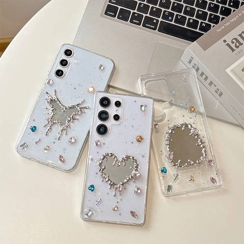 Glitter Star Sequin TPU Phone Case With Liquid Metal Mirror Rhinestone Shockproof Cover For S25 Ultra S24 S23 Plus