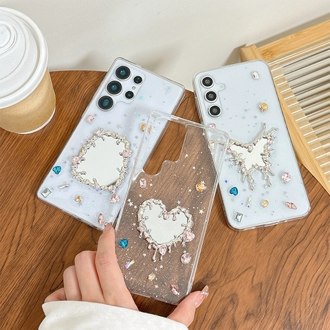 Glitter Star Sequin TPU Phone Case With Liquid Metal Mirror Rhinestone Shockproof Cover For S25 Ultra S24 S23 Plus
