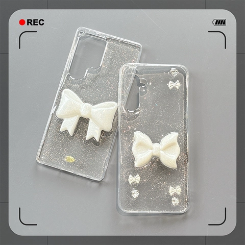 Transparente Glitzer TPU Handyhülle Mit 3D Schleife Und Strass Für Galaxy S25 S24 Ultra A55 Luxus Süße Schutzhülle