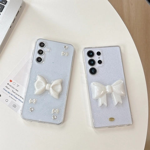 Transparente Glitzer TPU Handyhülle Mit 3D Schleife Und Strass Für Galaxy S25 S24 Ultra A55 Luxus Süße Schutzhülle