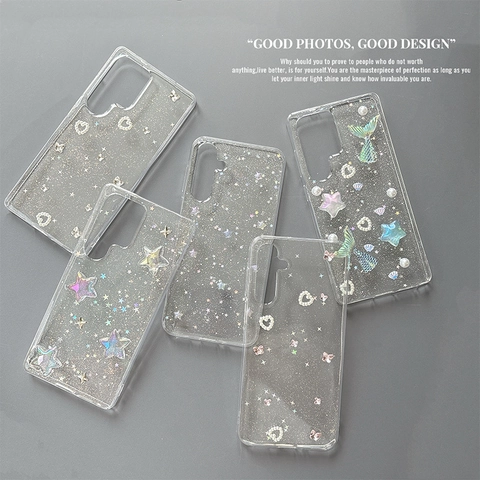 Phone Case TPU Rhinestone Bow 3D Mermaid Tail Star Glitter Artificial Pearl Heart Shockproof Luxury Stylish Accessory