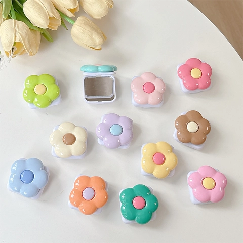 Flower Phone Holder Expandable Socket Stand With Flip Top Makeup Mirror Plastic Sticky Cute Korean Style For Smartphone