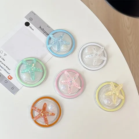 Soporte Celular Estrella De Mar Plegable Magnético Brillo Resina Tema Océano Redondo Regalo De Novedad