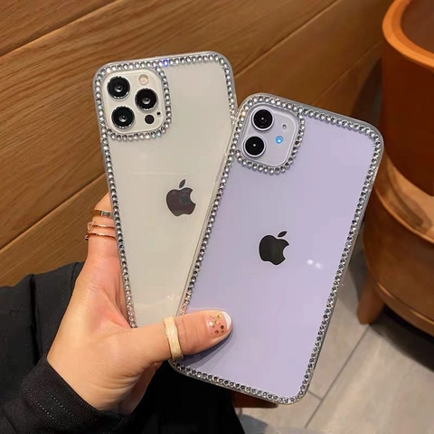Funda De Teléfono Lujo Diamantes De Imitación Transparente TPU Acrílico Antigolpes Cubierta Protectora Para Mujeres