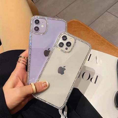 Funda De Teléfono Lujo Diamantes De Imitación Transparente TPU Acrílico Antigolpes Cubierta Protectora Para Mujeres