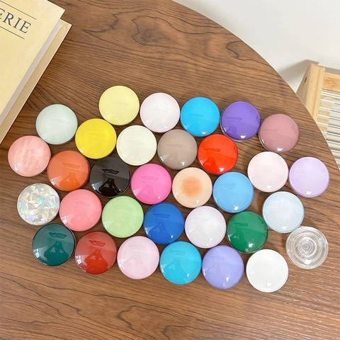 Round Crystal Glass Phone Grip Stand Telescopic Finger Holder Solid Color Glossy Universal Mobile Phone Accessory
