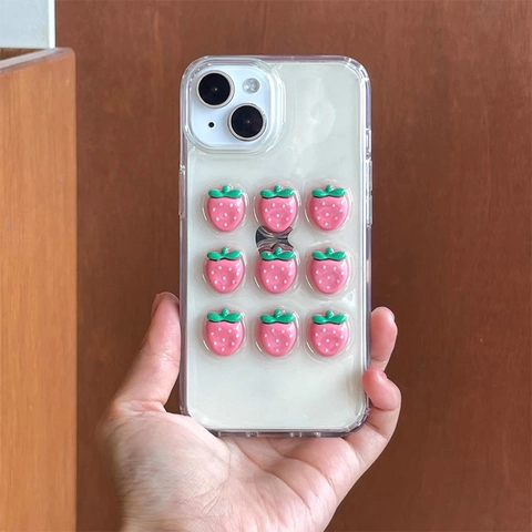 Funda iPhone Fresa Rosa Relieve 3D Transparente TPU Suave Antigolpes Carcasa Protectora Linda Para Mujeres Niñas