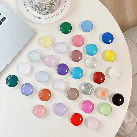 Round Crystal Glass Phone Grip Stand Telescopic Finger Holder Solid Color Glossy Universal Mobile Phone Accessory