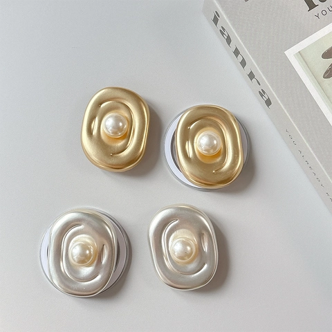 Magnetic Phone Holder Grip Oval Alloy Artificial Pearl Vortex Magnetic Case Compatible Expanding Stand Retro Elegant Desktop Support