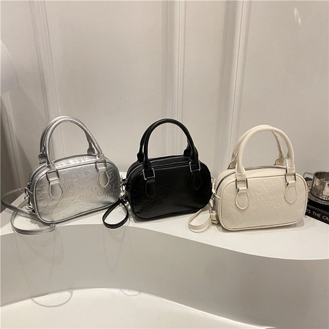 Sac Boston Mini En Cuir PU Gaufré Pour Femmes Sac À Main Mode Coréenne Sac À Bandoulière Avec Sangle Réglable