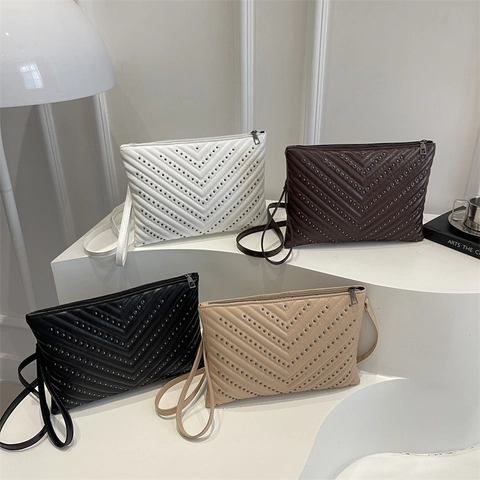 Vintage Damen Gesteppte PU Leder Schultertasche Strass Besetzt Umschlag Unterarmtasche Lässige Kleine Quadratische Handtasche