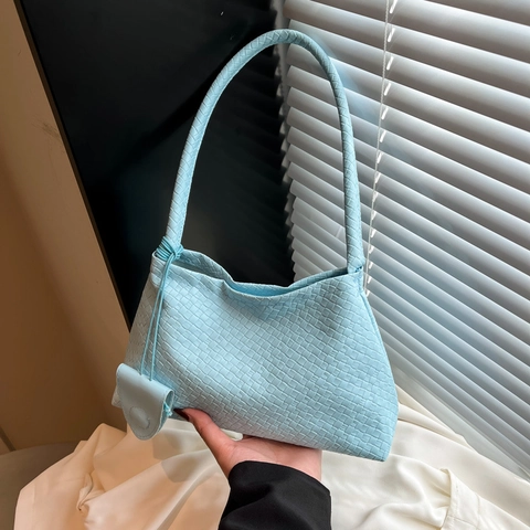 Women Woven Shoulder Bag PU Leather Large Capacity Hobo Bag With Mini Pouch Fashion Commuter Underarm Bag