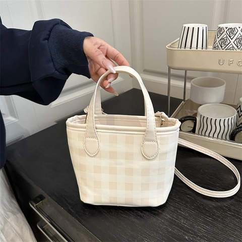 Mini Borsa Tote Retrò A Quadretti Gingham Borsa A Mano Con Manico Superiore Tracolla Regolabile Stile Coreano Donne