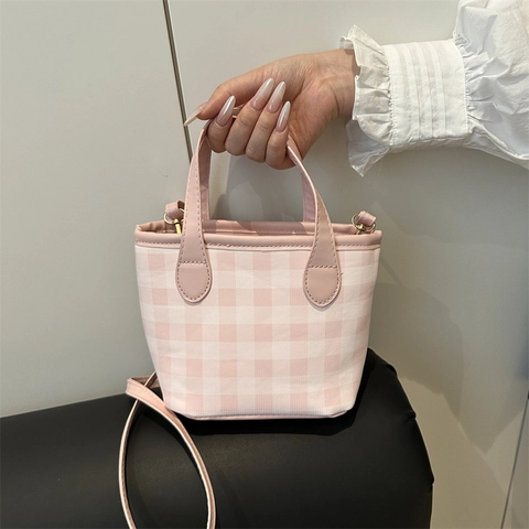 Mini Borsa Tote Retrò A Quadretti Gingham Borsa A Mano Con Manico Superiore Tracolla Regolabile Stile Coreano Donne