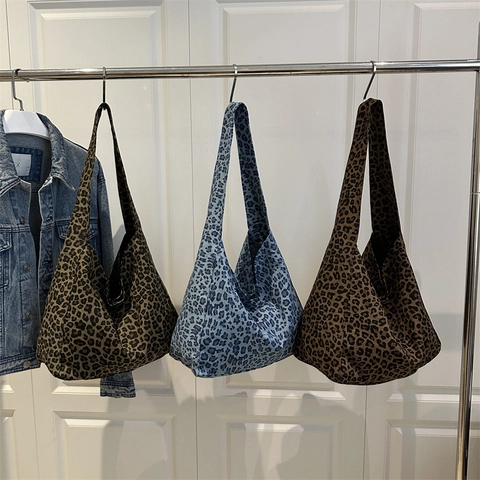 Borsa Tote in Tela Leopardata da Donna Borsa a Tracolla di Grande Capacità Borsa a Mano Shopper Streetwear Casual per Uso Quotidiano