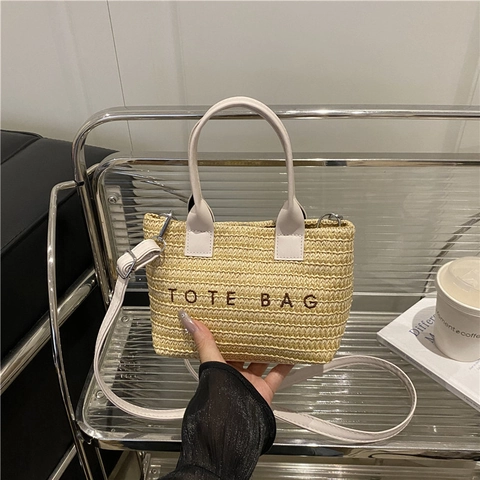 Borsa Tote In Paglia Intrecciata Lettera Ricamata Piccola Borsa Da Spiaggia Tracolla Per Donna Con Cinturino In Pelle PU Chiusura Magnetica