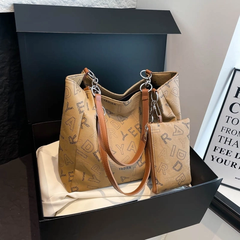 Große Shopper Tasche Und Beutel PU Leder Buchstaben Print Pendler Retro Mode Schultertasche Für Damen Schick