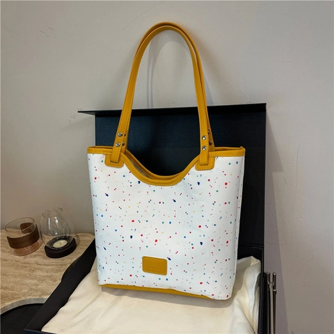 Damen Tote Tasche Mit Blumenmuster Und Großer Kapazität PU-Material Schultertasche Lässige Mode Punktmuster