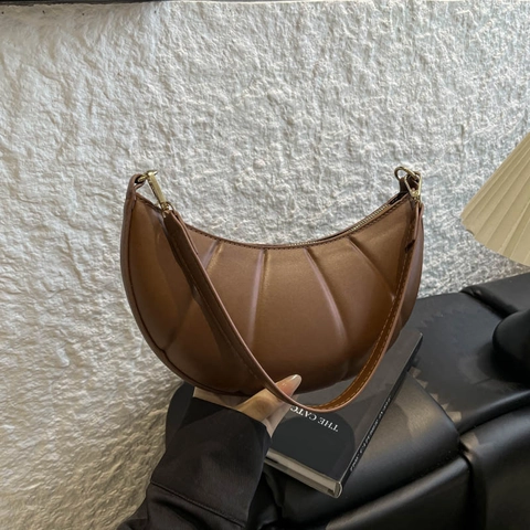 Bolso de Axila de Cuero PU Minimalista Urbano Color Sólido Fruncido Bolso Croissant Moda Casual Viaje Diario Mujer