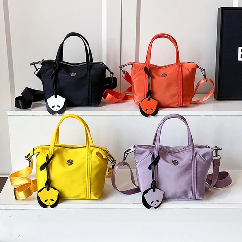 Fashion Women Mini Nylon Tote Bag Crossbody Shoulder Handbag With Panda Charm Metal Logo Casual Versatile Hand Purse