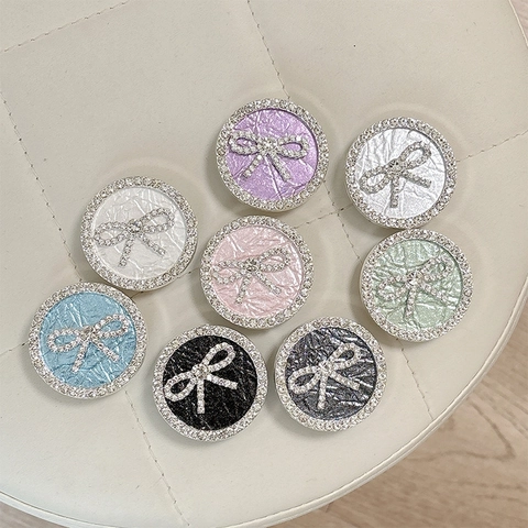 Supporto Per Telefono Rotondo Con Strass Impugnatura Adesiva Presa Espandibile Glitter Fiocco Plastica Ecopelle Elegante Supporto