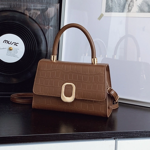 Damen Krokodilmuster PU Leder Baguette Tasche Einfache Klappe Kleine Quadratische Schultertasche Mit Gold Metallschließe Handtasche