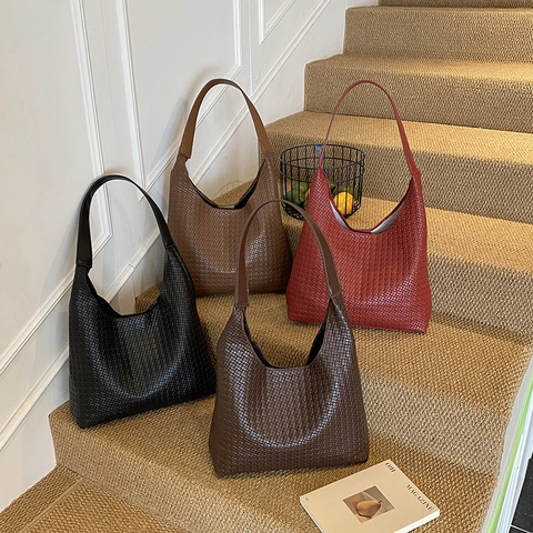 Damen Gewebte Hobo Tasche Große Kapazität PU Leder Schulter Handtasche Mit Innentasche Lässige Schicke Tasche