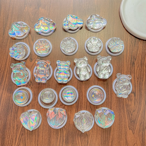 Magnetic Phone Grip Expanding Stand Iridescent Holographic Heart Bear Cat Paw Desktop Portable Foldable Holder