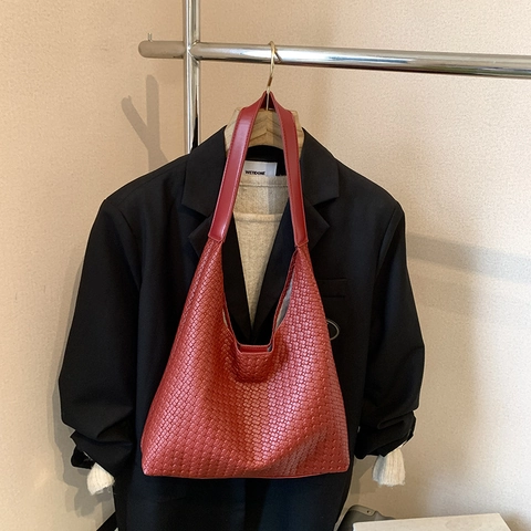 Damen Gewebte Hobo Tasche Große Kapazität PU Leder Schulter Handtasche Mit Innentasche Lässige Schicke Tasche