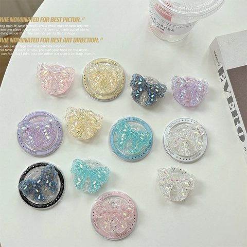 Supporto Per Telefono Farfalla Pieghevole Griptok Supporto Glitter Lucido Resina Forma Di Orso Regalo Per Donne