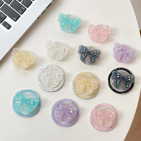 Supporto Per Telefono Farfalla Pieghevole Griptok Supporto Glitter Lucido Resina Forma Di Orso Regalo Per Donne