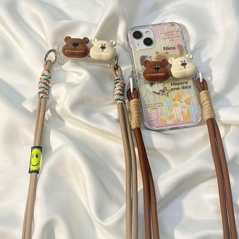 Cordino Per Clip Posteriore Per Telefono Orso Carino Corda In Nylon Intrecciato Regolabile Tracolla Anti-Caduta Per Donna