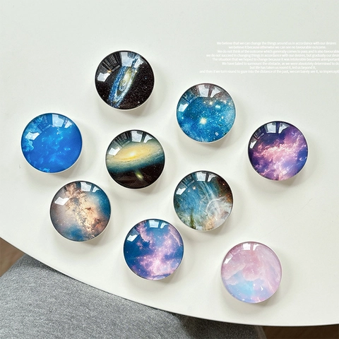 Agarre De Teléfono De Vidrio De Cristal Galaxia Cielo Estrellado Plegable Telescópico Adhesivo Soporte Móvil Diseño Nebulosa Universal