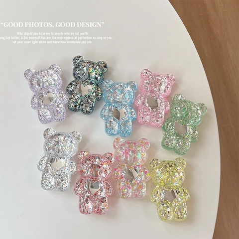 Supporto Per Telefono 3D Orso Paillettes Glitter Estensibile Specchio Cuore Resina Impugnatura Airbag Per Scrivania Donne Ragazze