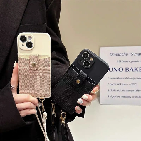 Custodia Per Telefono Tracolla Con Porta Carte Portafoglio Plaid Pelle PU TPU Per iPhone 16 15 14 13 12 11 Pro Max