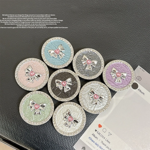 Supporto Per Telefono Espandibile Rotondo Con Fiocco In Strass Supporto Con Gemma A Cuore Luccicante Supporto Adesivo Pieghevole